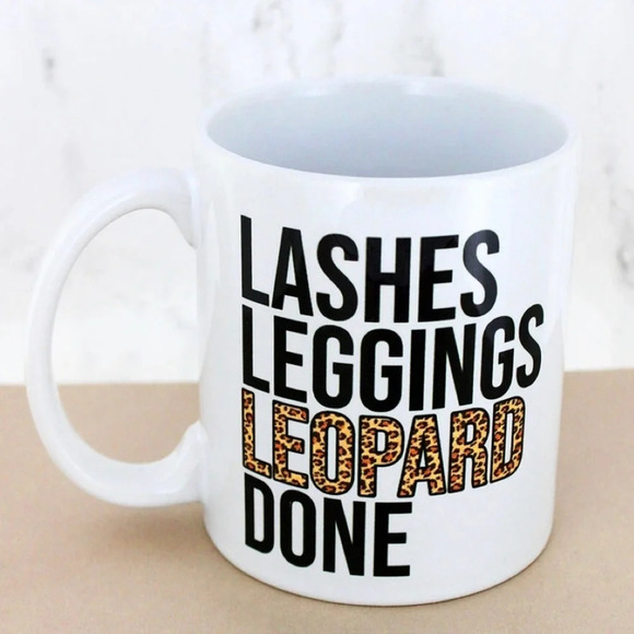 Lashes Leggings Leopard Done White 11 oz. Mug - Picture 1 of 7